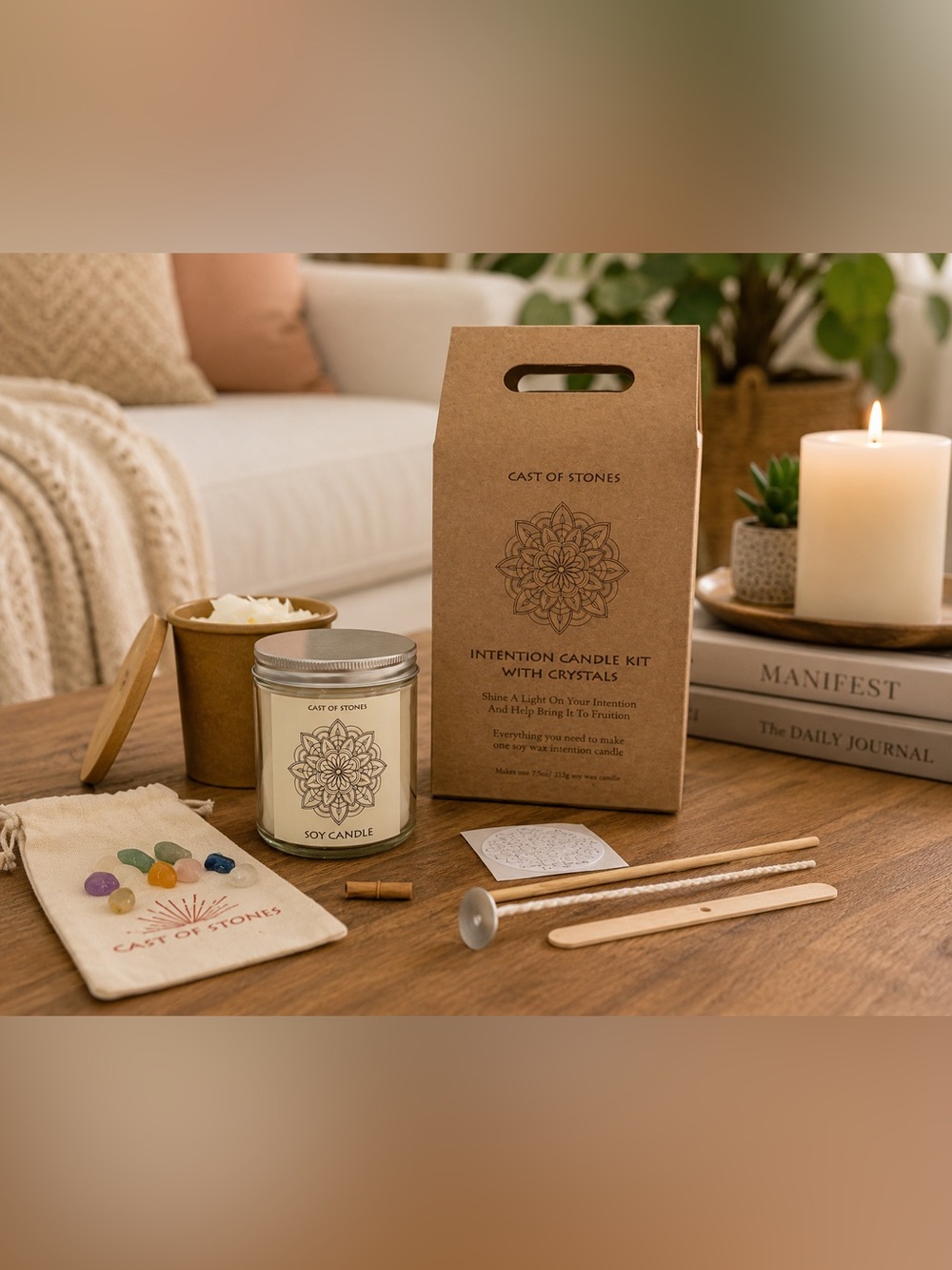 Cast of Stones Intention Candle Kit with Crystals | DIY Soy Candle Making Set